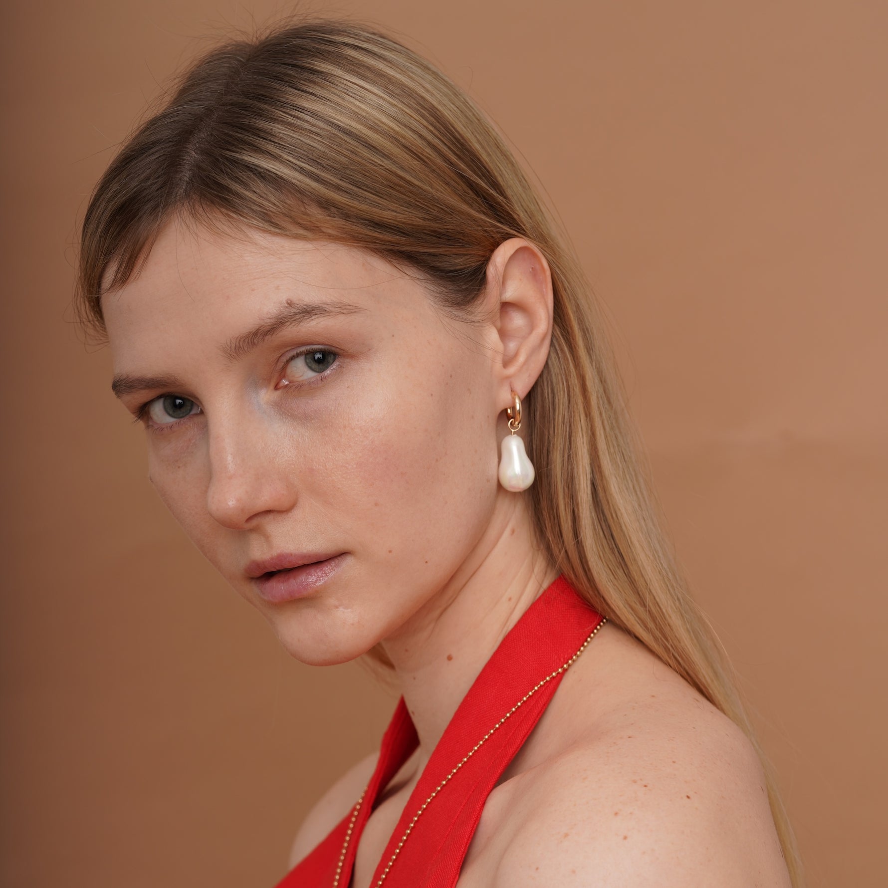 burren jewellery 18k gold plated large pearl drop earrings 
