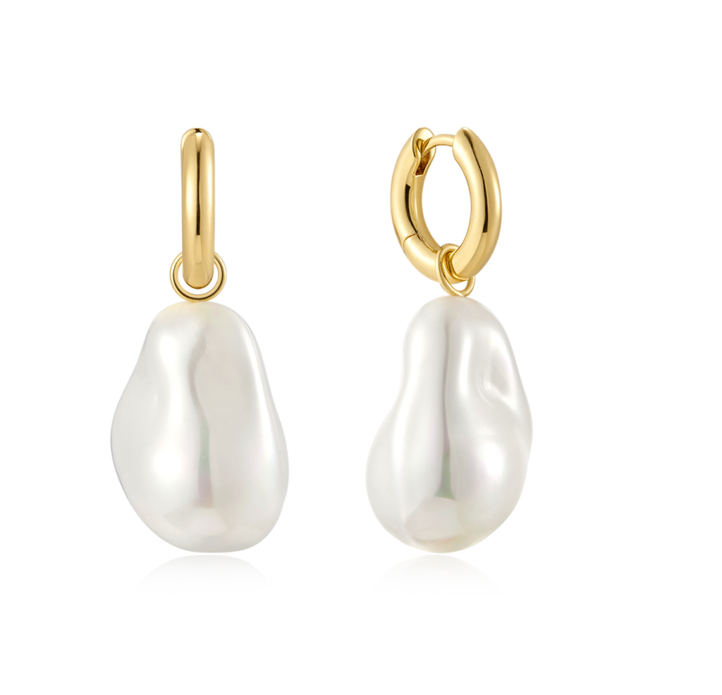 burren jewellery 18k gold plated large pearl drop earrings 