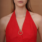 burren jewellery 18k gold plated large hoop pendant on a long chain 