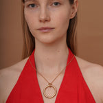 burren jewellery 18k gold plated large hoop pendant on a long chain 