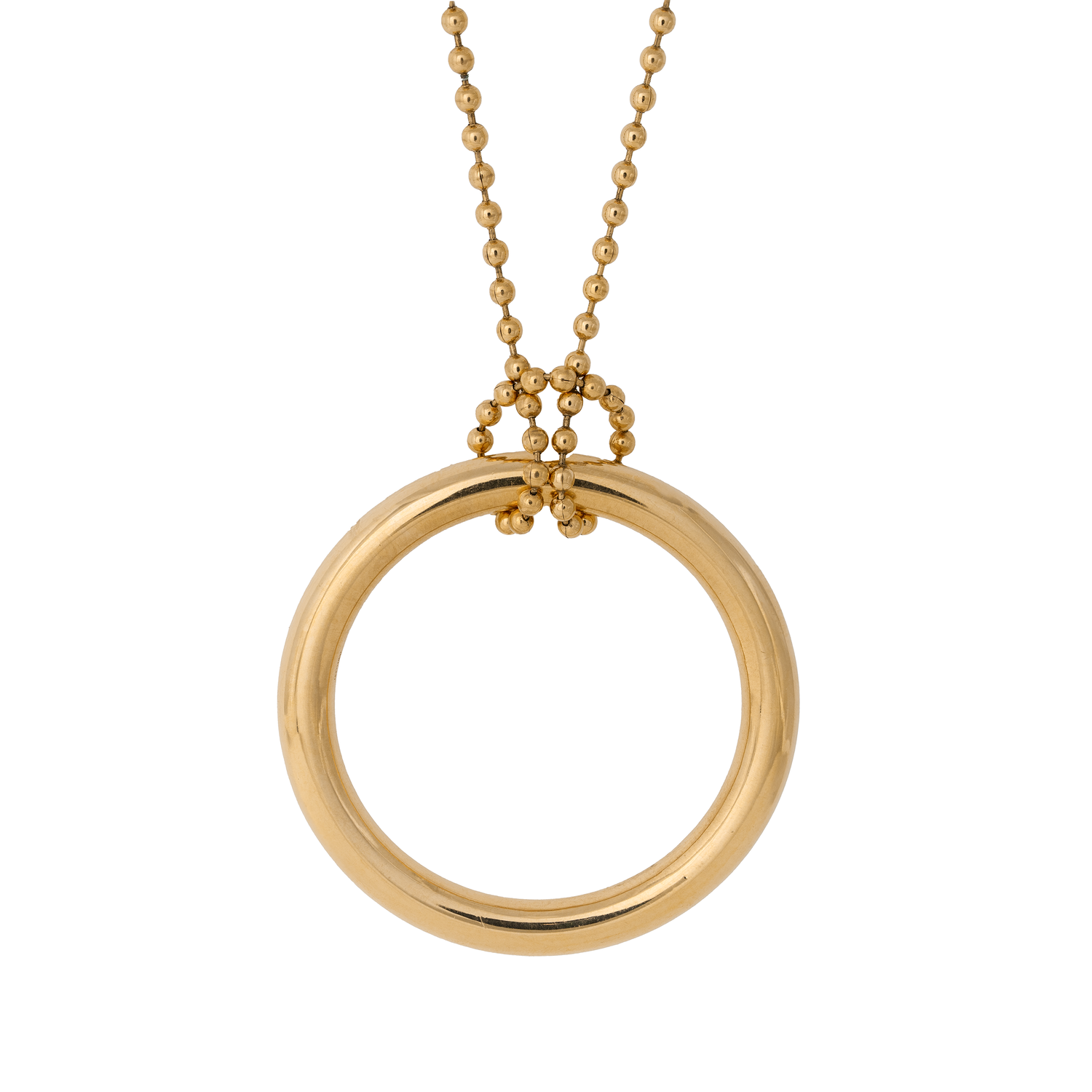 burren jewellery 18k gold plated large hoop pendant on a long chain 