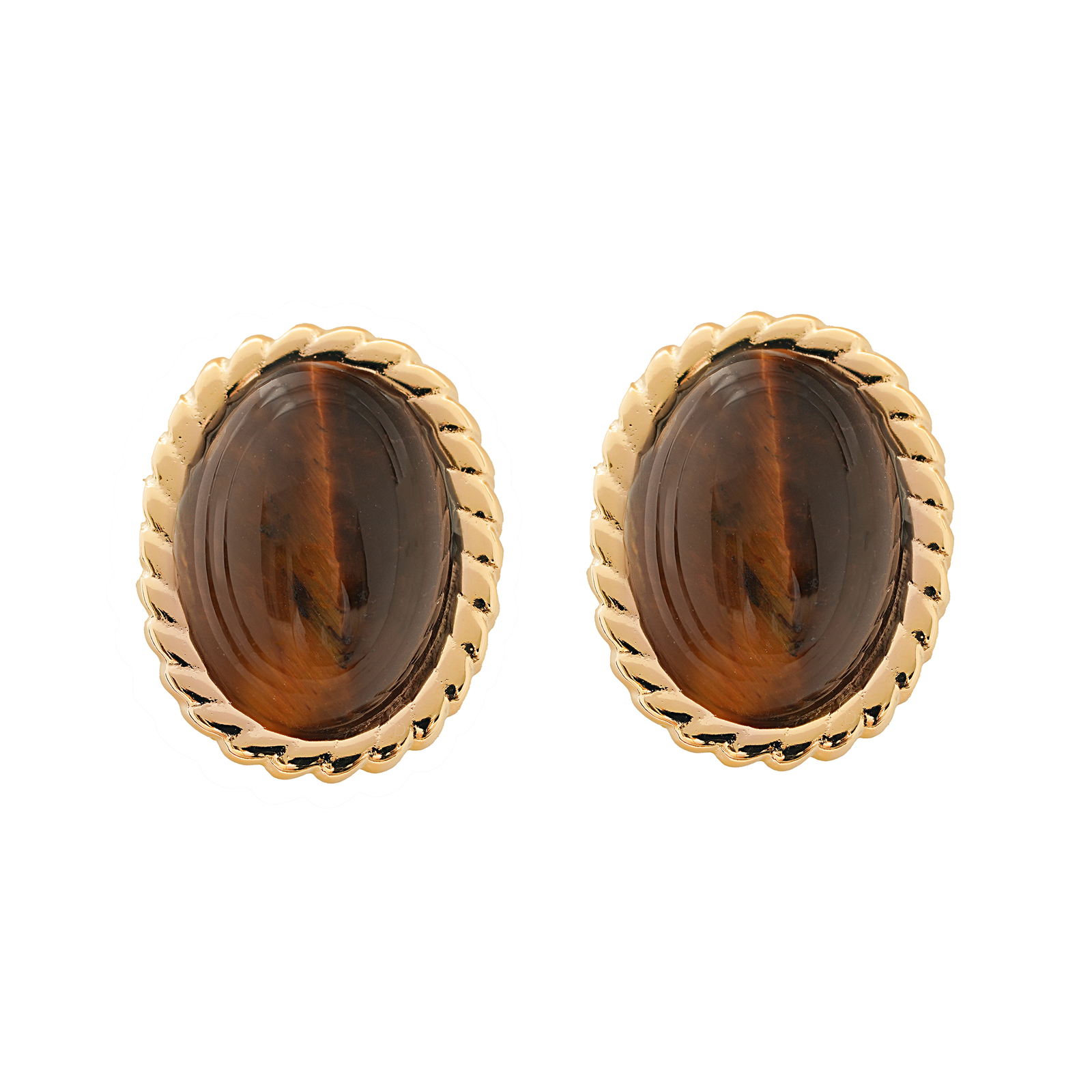 burden jewellery 18k gold plated oval tigers eye earring