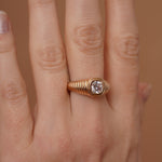 burren jewellery 18k gold plated ribbed chunky ring with square cz stone 