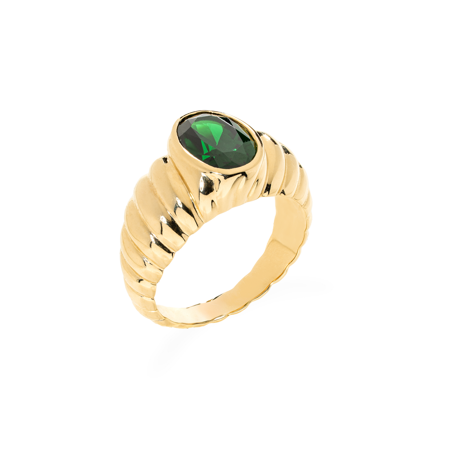 burren jewellery 18k gold plated ribbed chunky green amethyst ring