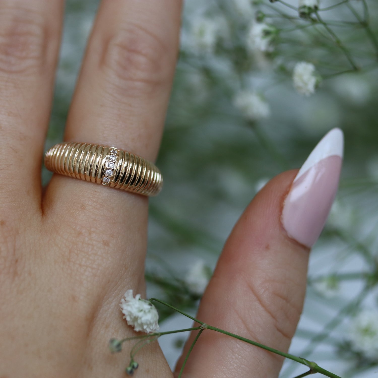 ribbed unique delicate ring