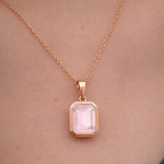 burren jewellery 18k gold plated rose quartz natural stone necklace 