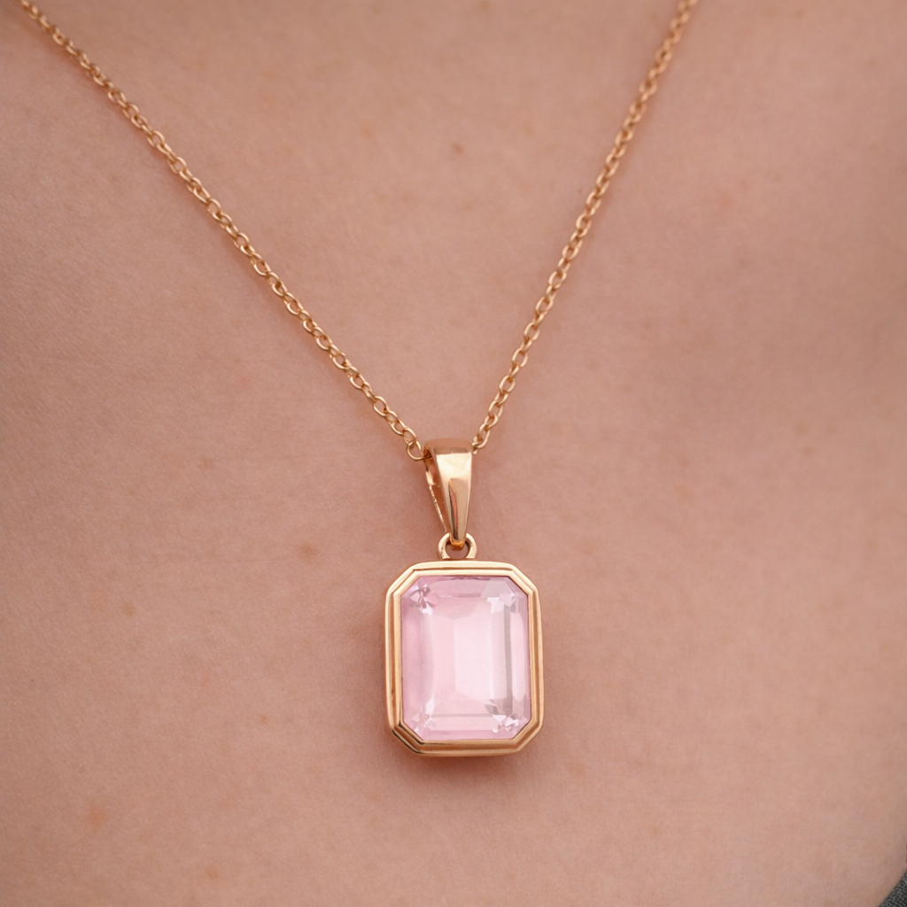 burren jewellery 18k gold plated rose quartz natural stone necklace 