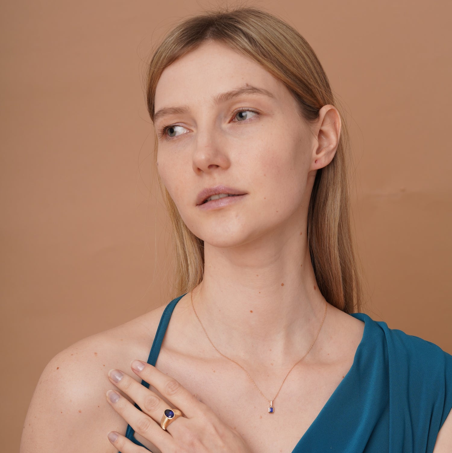 burren jewellery 18k gold plated dainty blue stone pendant 