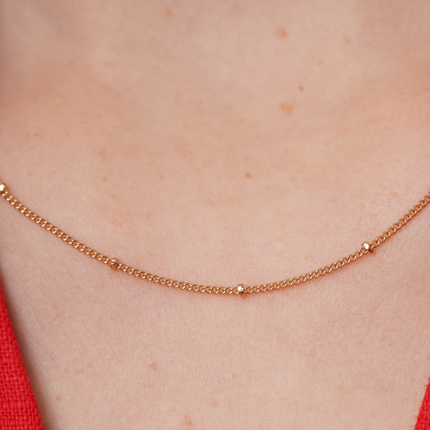 burren jewellery 18k gold plated dainty stacking chain necklace with ball detailing 