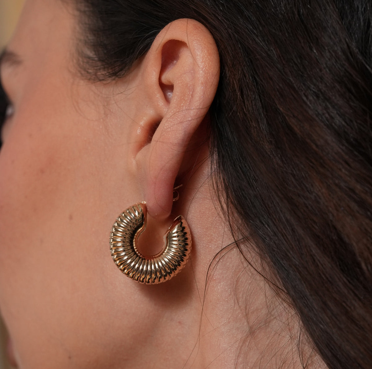 burren jewellery 18k gold plated thick chunky ribbed hoop earrings