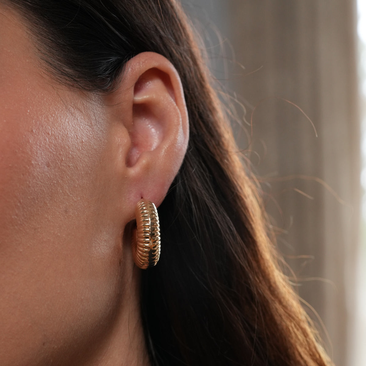 burren jewellery 18k gold plated thick chunky ribbed hoop earrings