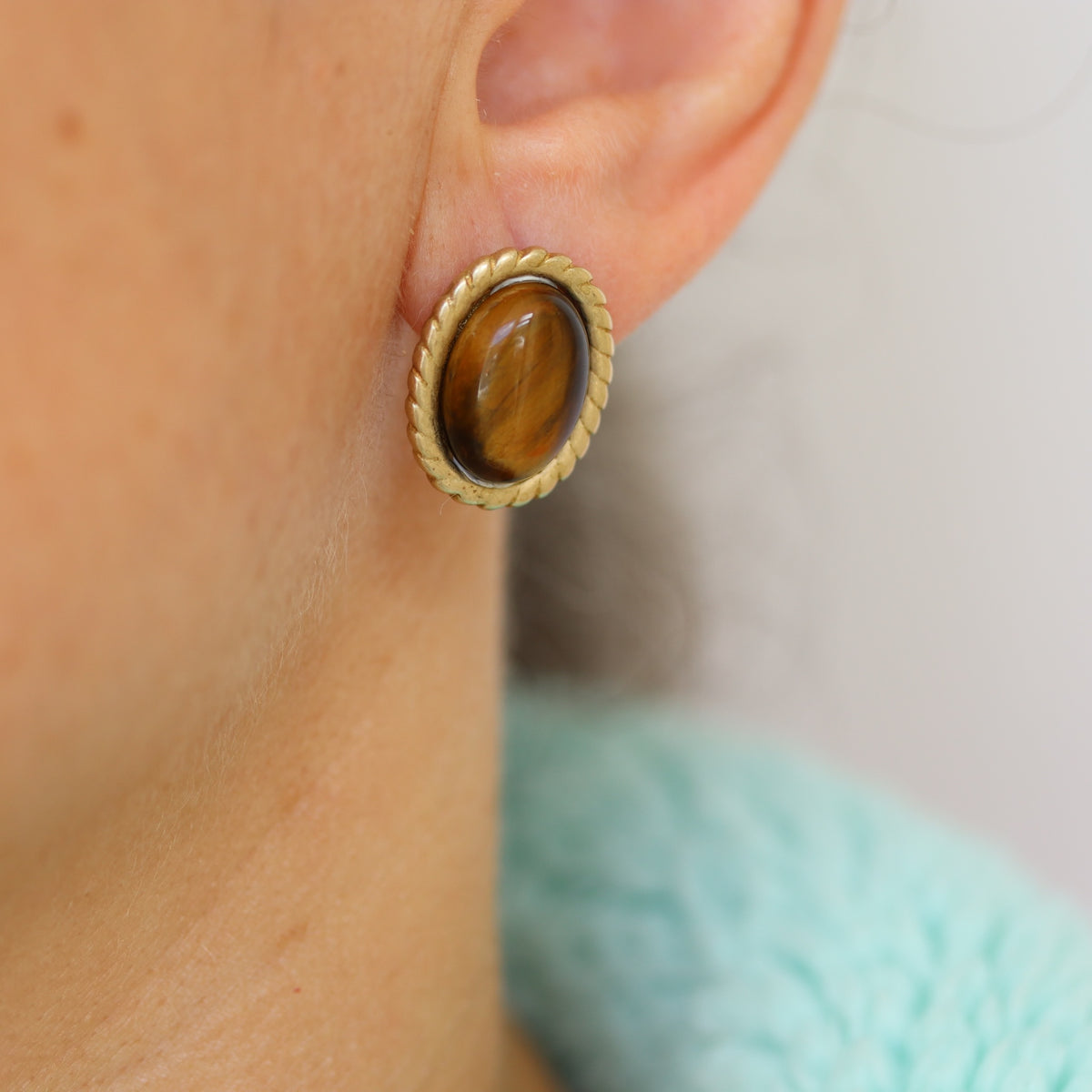 burren jewellery 18k gold plated tigers eye bold earring