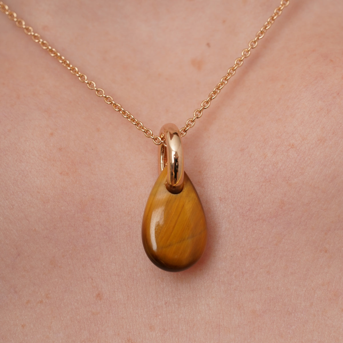 burren jewellery 18k gold plated necklace with tigers eye natural stone teardrop-shaped drop pendant 