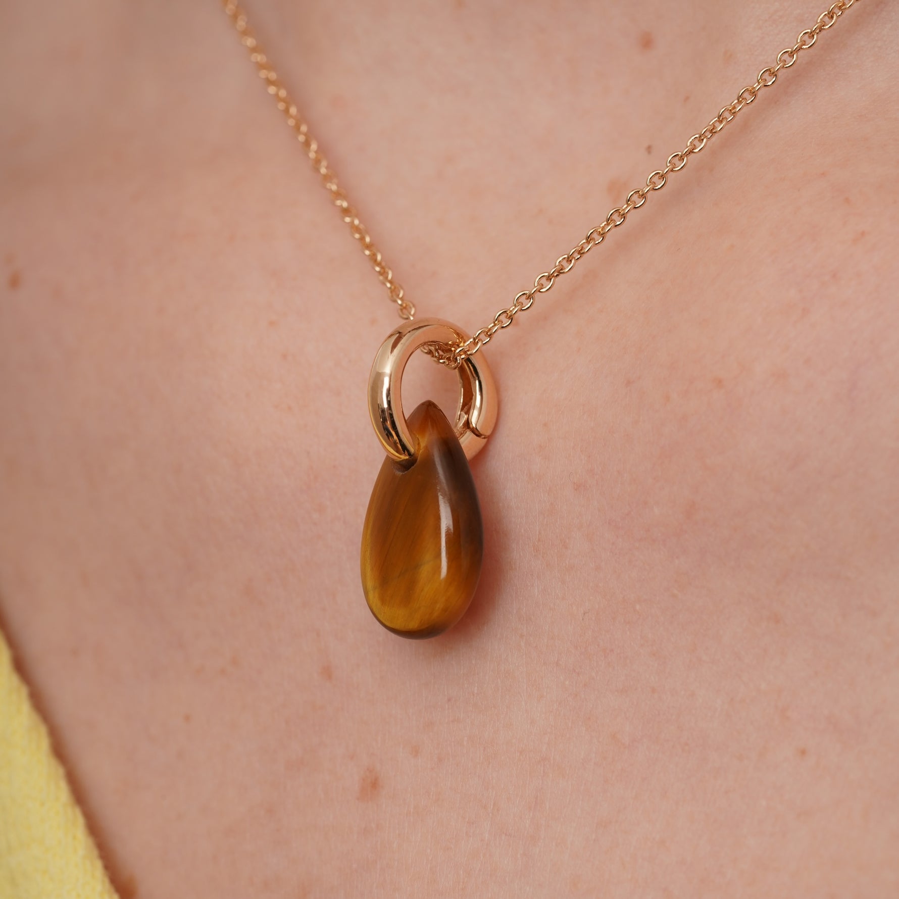 burren jewellery 18k gold plated necklace with tigers eye natural stone teardrop-shaped drop pendant 
