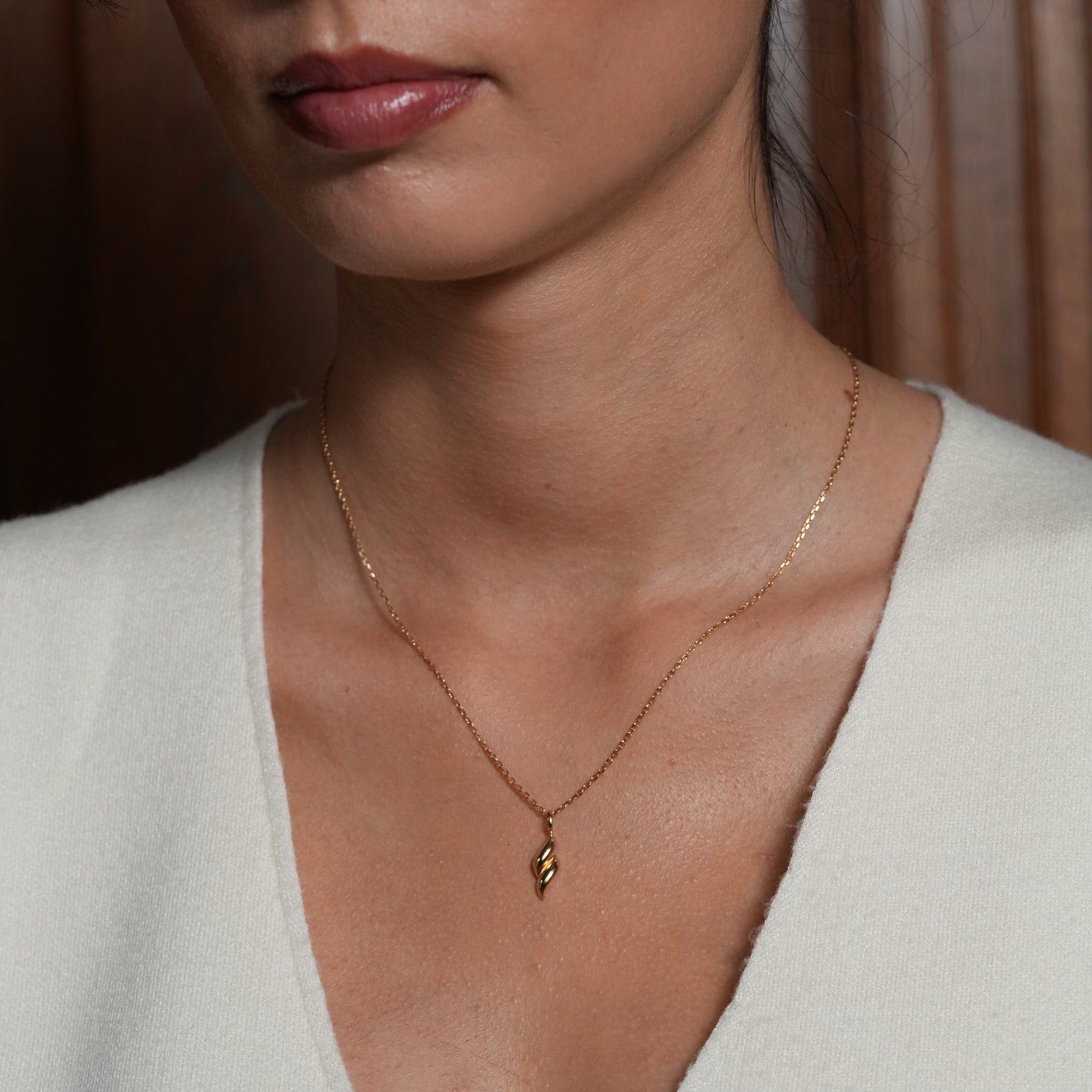 burren jewellery 18k gold plated twist sculptural swirl pendant