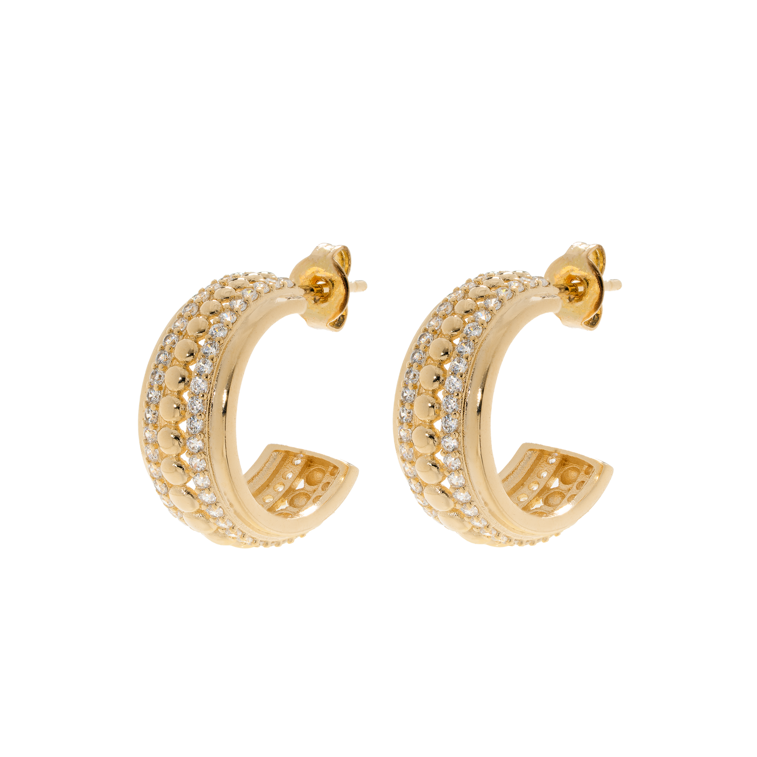 burren jewellery 18k gold plated chunky cz stone set hooped earrings 