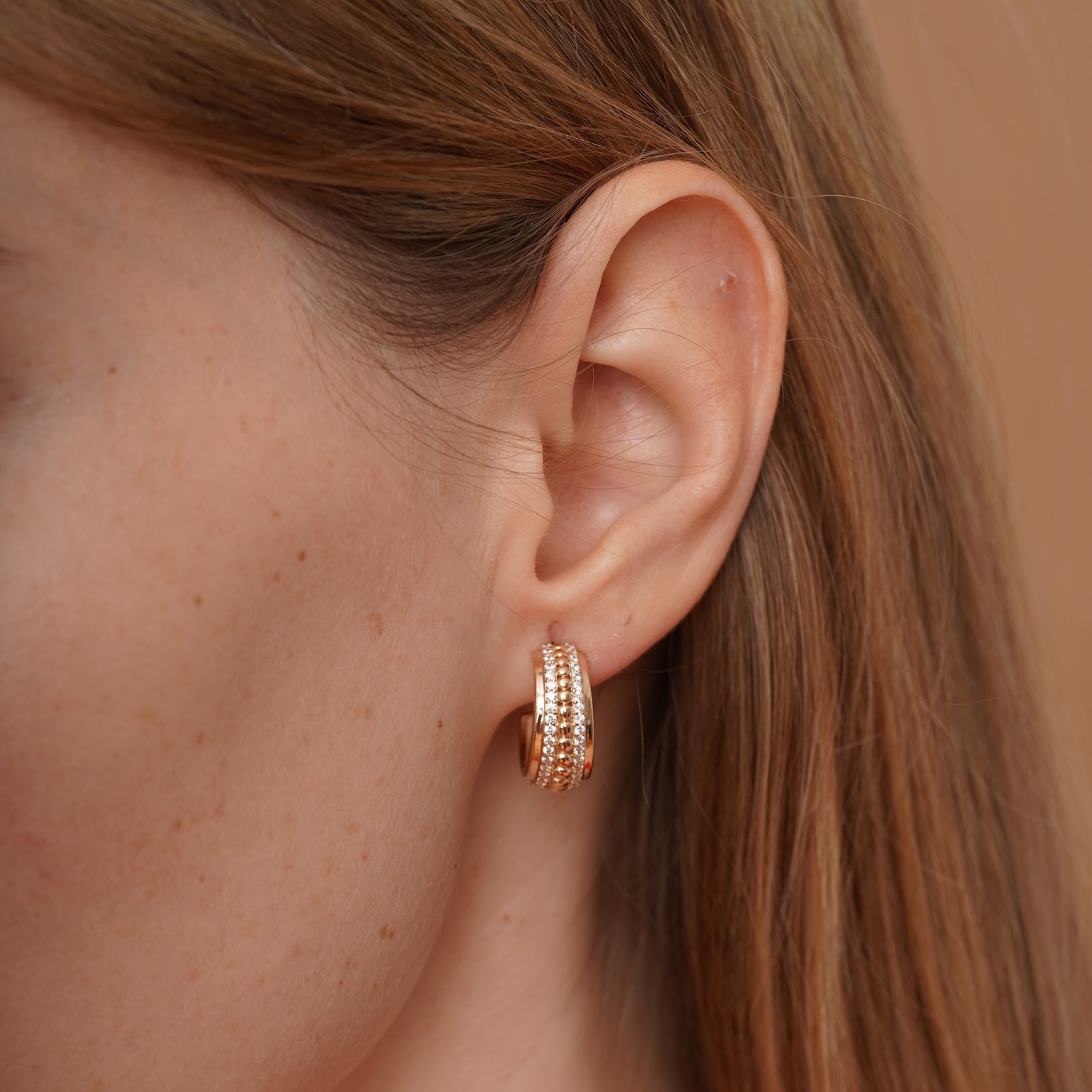 burren jewellery 18k gold plated chunky cz stone set hooped earrings 