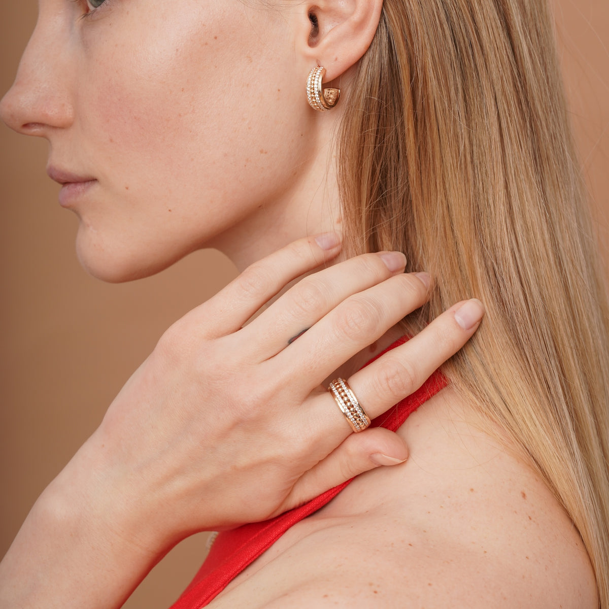 burren jewellery 18k gold plated chunky cz stone set hooped earrings 