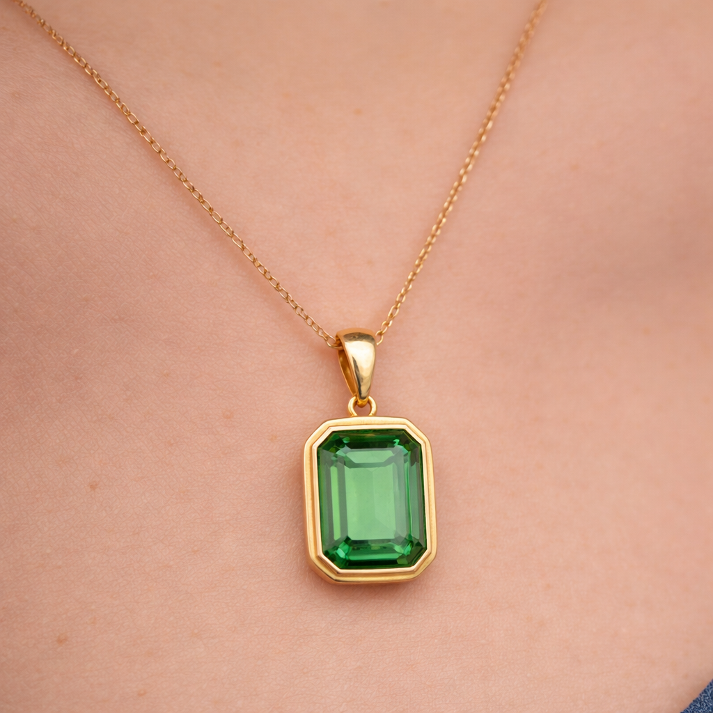 burren jewellery 18k gold plated green quartz natural stone pendant 