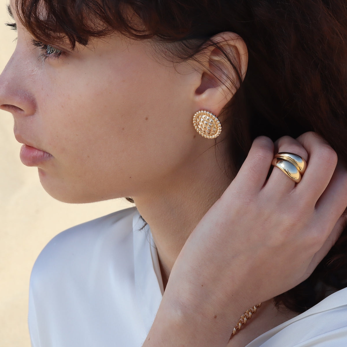 burrens jewellery 18k gold plated button earrings