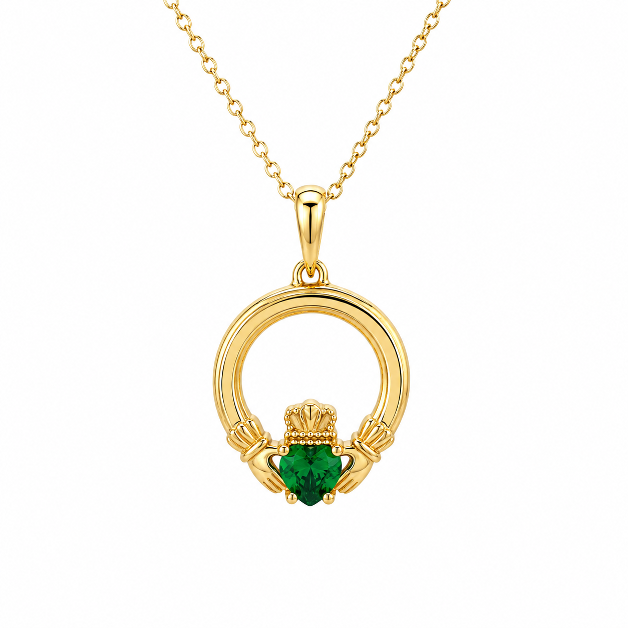Wild Heart Claddagh Necklace with Green Heart Stone