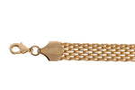 Devotion gold plated woven mesh bracelet, close up on the brushed tag and clasp