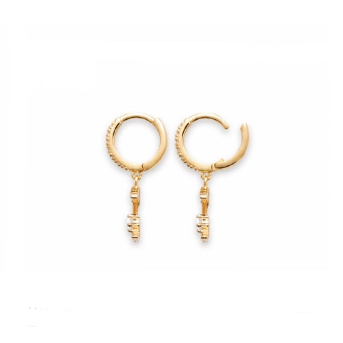Burren Jewellery 18k gold on the crest huggie earrings side