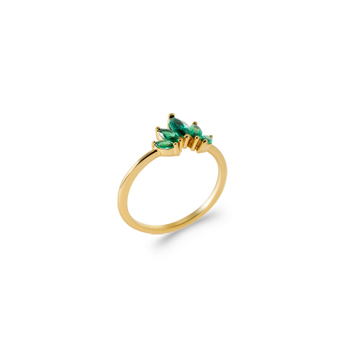 Burren Jewellery 18k gold plate five points to love green ring