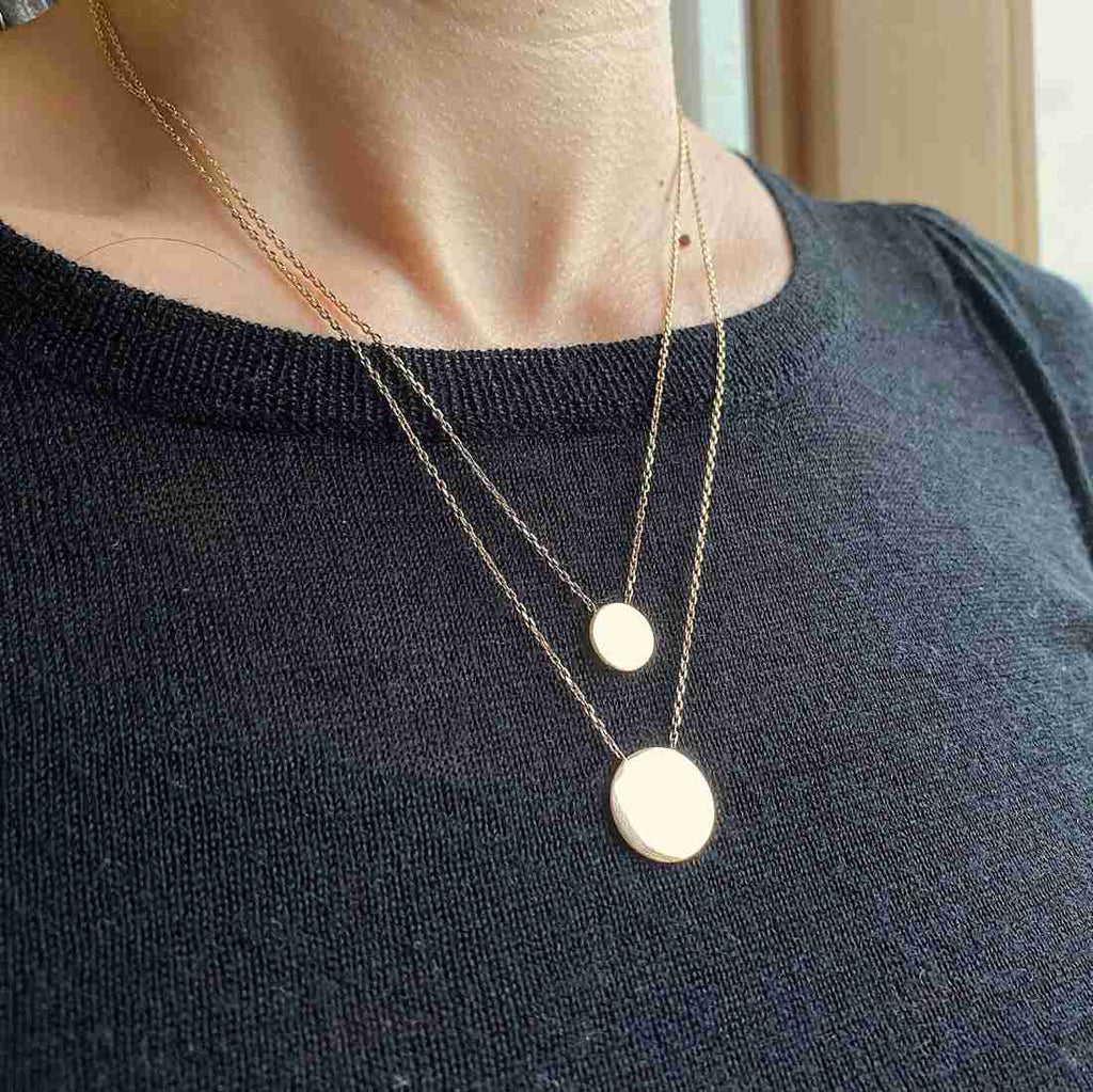 Burren Jewellery 18k gold plate Snooping Around necklace on neck