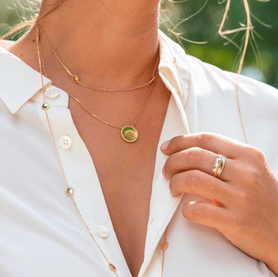 Burren Jewellery Sodade 18K gold plate necklace disc with grain edge