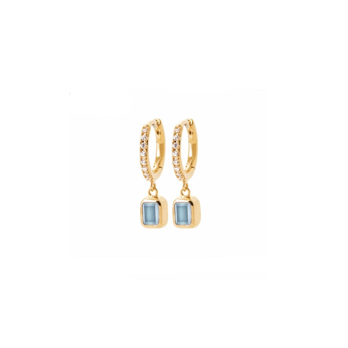 Burren Jewellery 18k gold plated crystalline aqua stone earrings angle