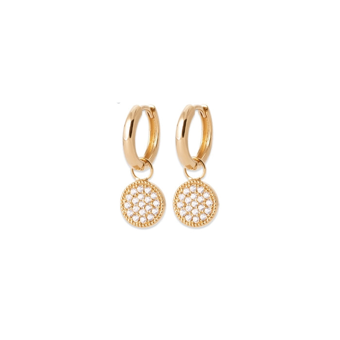 Burren Jewellery 18k gold plated pav ehh huggie earrings front