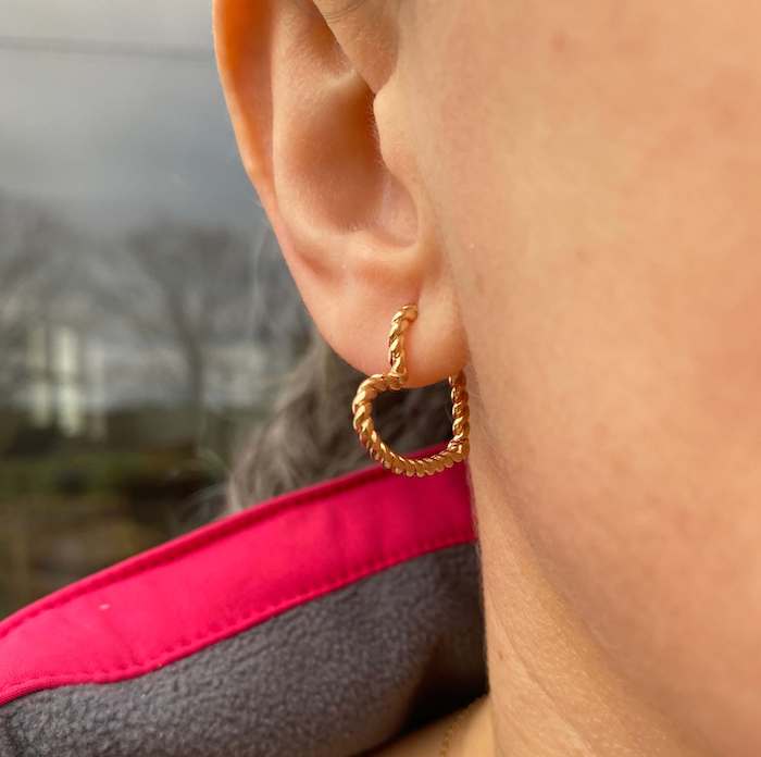 Burren Jewellery 18k gold plated roped into love earrings lifestyle