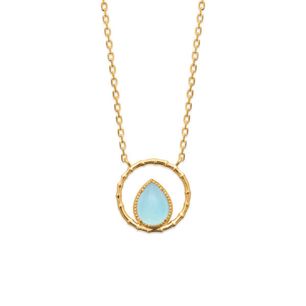 Burren Jewellery The Pair A Yea 18K gold plate necklace with blue agate pear shape stone set