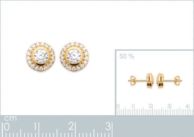 Measurements for Rising Sun Earrings gold plated with cubic zirconia's in a cluster style