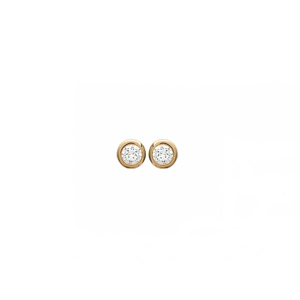 18K gold plate ‘Round About Midnight’ Earrings with centre Cubic Zircon stone in rub over setting