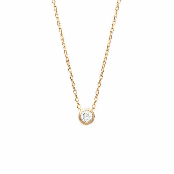 18K gold plate ‘Round About Midnight’ Necklace with centre Cubic Zircon stone in rub over setting