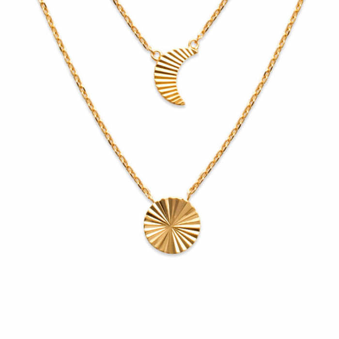 burren jewellery 18k gold plate grooved sun and moon layered necklace